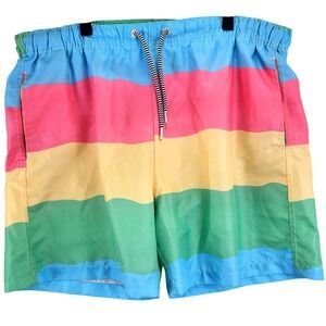 Boardies Apparel Men's Striped Swim Trunks Size L Blue Pink Yellow Green‎